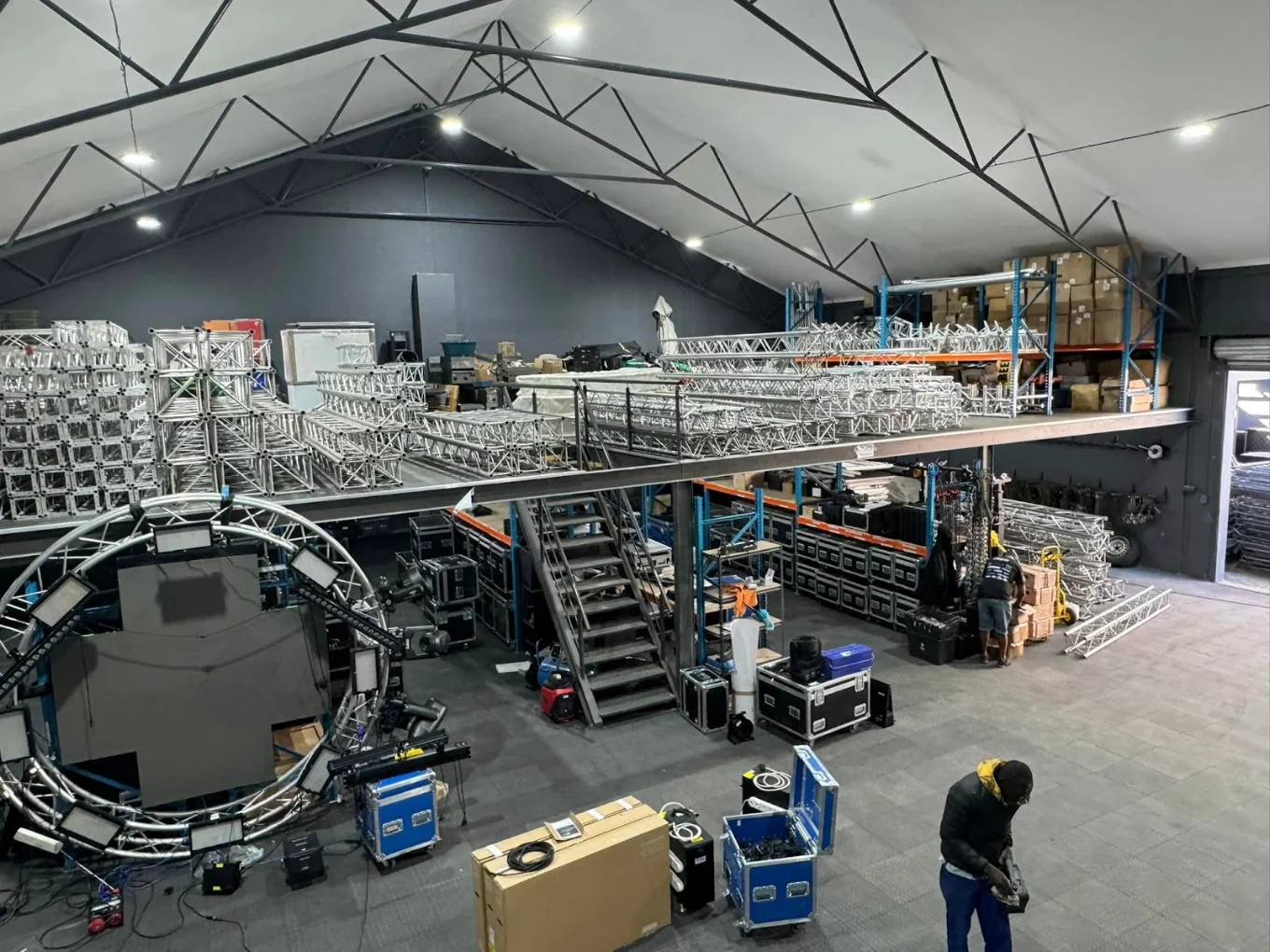 Plug & Play warehouse stocked with trussing, LED fixtures and flight cases